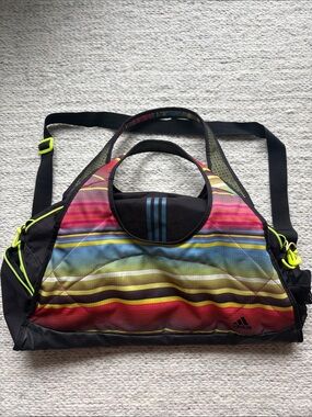 adidas Multicolor Striped Travel / Gym Duffel with Neon Accents